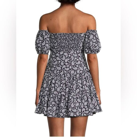 LIKELY Marty Off-Shoulder Paisley Navy Blue Mini Dress. NWOT. Size 10 - Picture 2 of 6